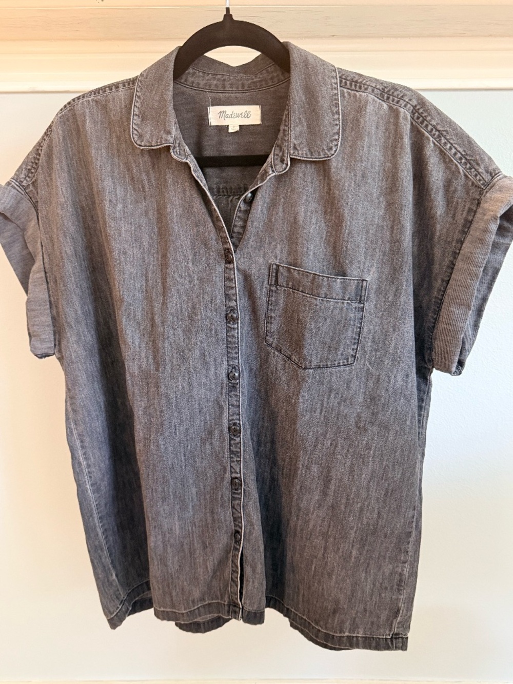 Madewell distressed black denim shirt